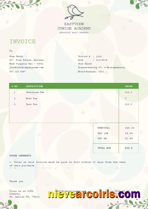Free Kindergarten Invoice